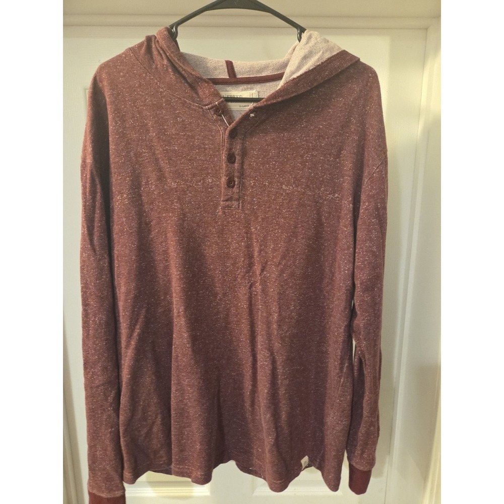 FREE‎ PLANET Unisex Shirt XL White/BurgundY Pullover Hoodie Long Sleeve Henley